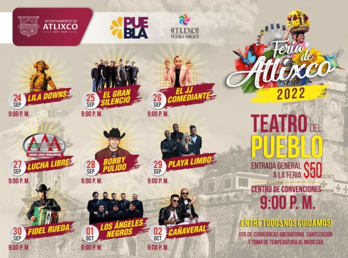 Bobby Pulido, el Gran Silencio, Cañaveral y Playa Limbo encabezan el cartel de la Gran Feria de Atlixco