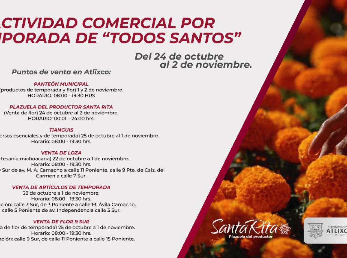 Conoce los lineamientos para el comercio de la temporada de Todos Santos en Atlixco