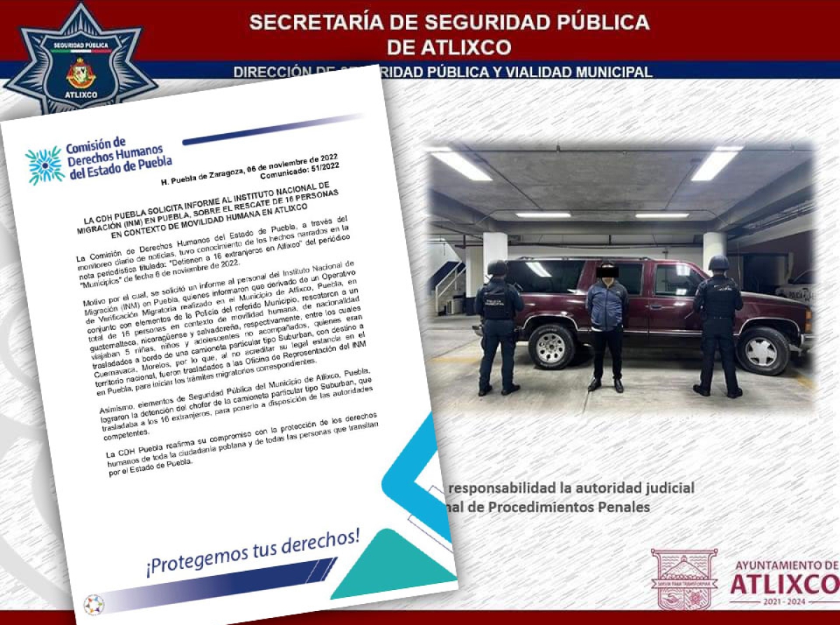 CDH Puebla solicita información al INM de los migrantes rescatados en Atlixco