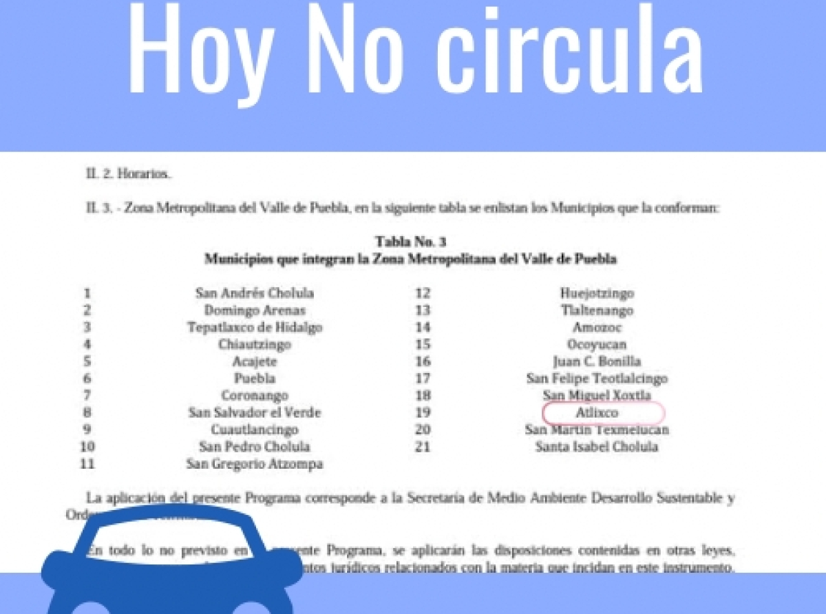 Atlixco entre los municipios donde se podría activar el programa "Hoy no circula" 