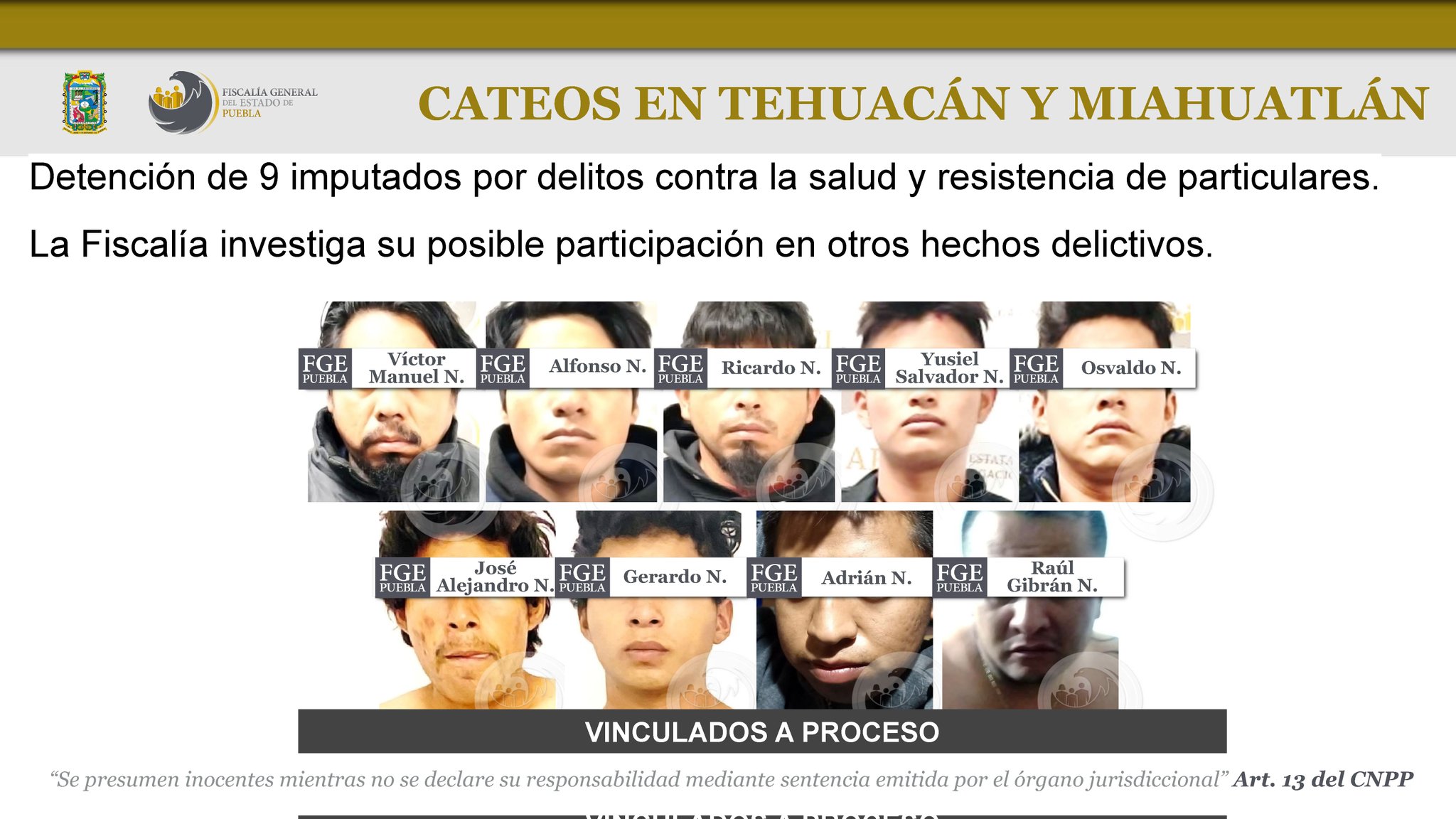 Van 9 detenidos por ejecuciones en Tehuacán: FGE 