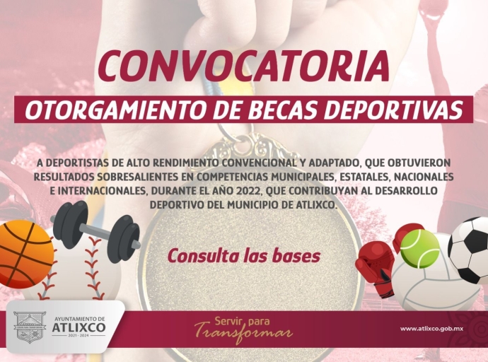 Ayuntamiento de Atlixco convoca para otorgar becas deportivas a jóvenes destacados