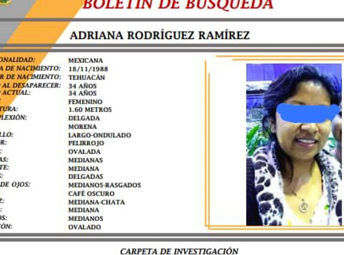 Adriana desapareció en Tehuacán y fue hallada muerta en Veracruz 