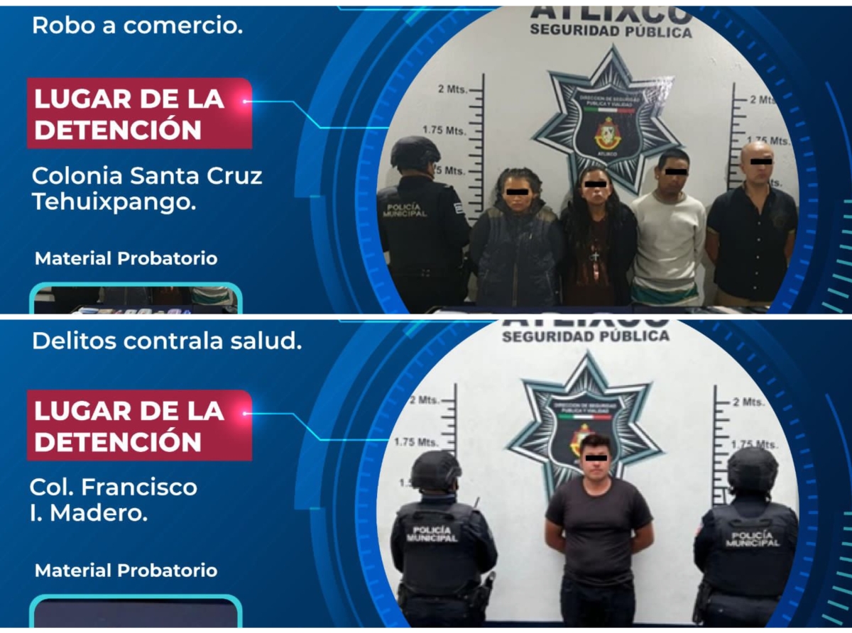 Policía de Atlixco detiene a sujetos por robo y delito contra la salud