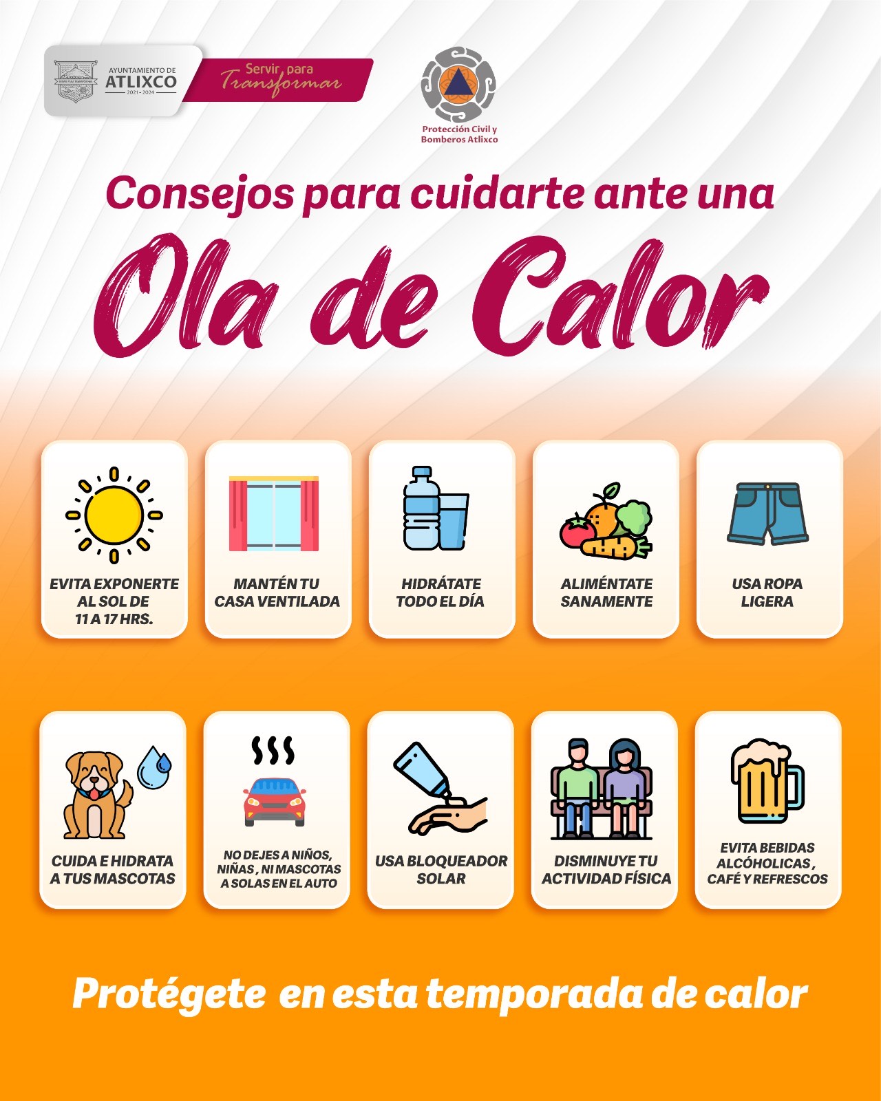 PC Atlixco invita a seguir recomendaciones ante ola de calor 