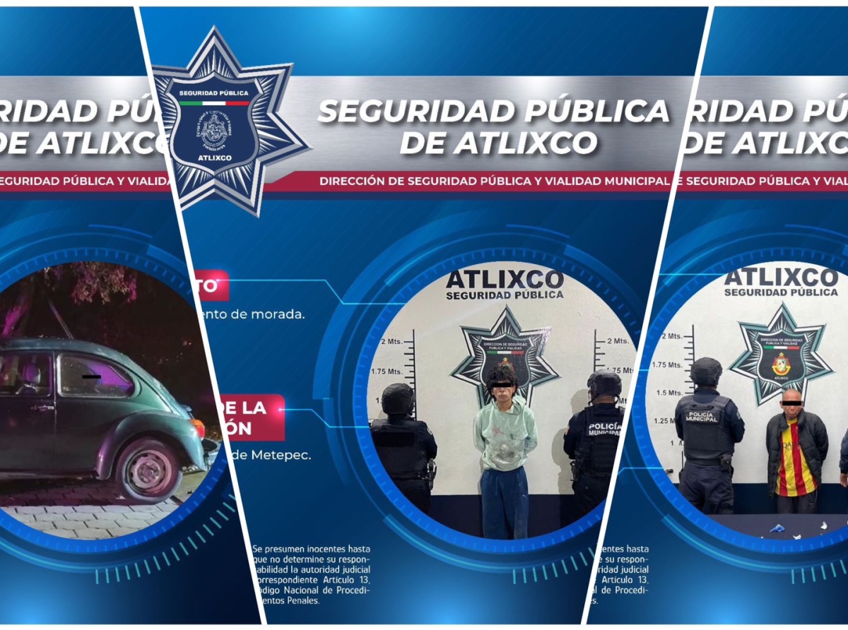 Seguridad Pública de Atlixco recupera vehículo y detiene a dos personas por distintos delitos 