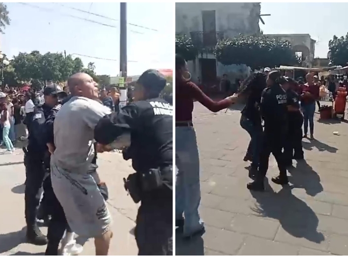 ¡Hacen su propia revolución! Hombre y mujer se lian a golpes en pleno zócalo de Izúcar de Matamoros