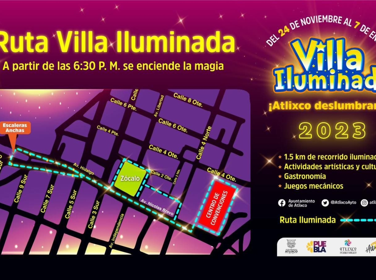 Este 24 de noviembre lánzate a Atlixco y conoce la nueva ruta de la Villa Iluminada 2023