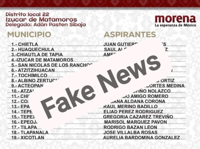 Cuenta oficial de morena llama Fake lista del distrito 22
