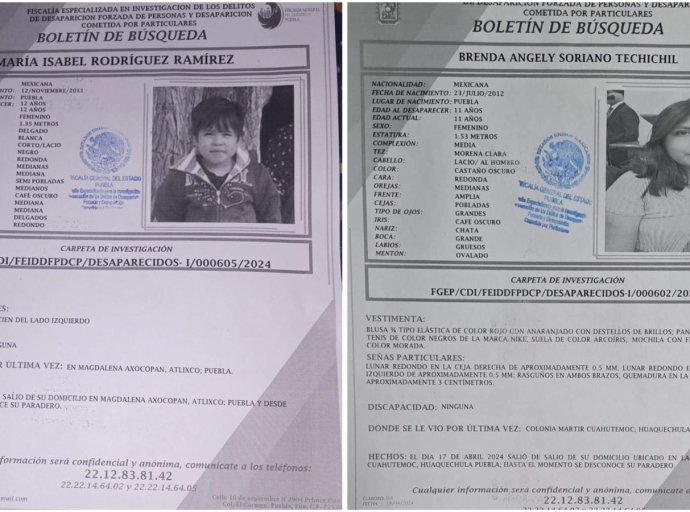 Reportan la desaparición de dos menores de edad en Atlixco y Huaquechula
