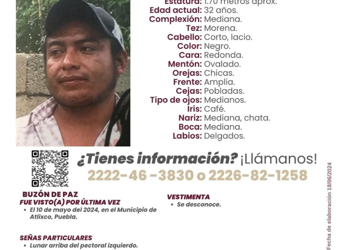 Buscan a Felipe en Atlixco y sus alrededores 