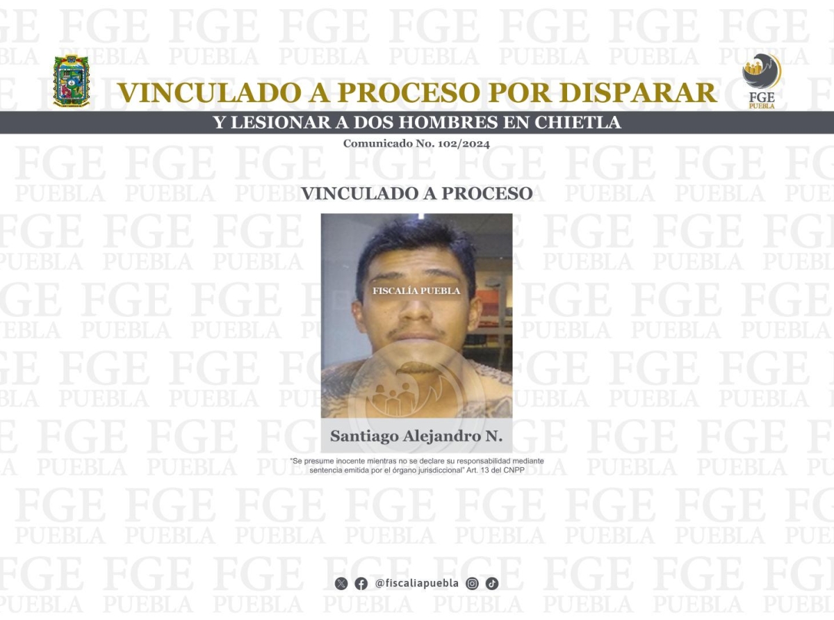 Vinculado a proceso por disparar y lesionar a dos hombres en Chietla