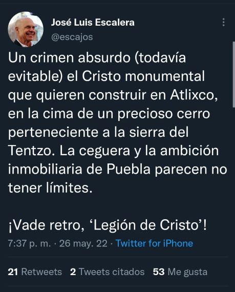 ¿Legión de Cristo podría financiar el Cristo y el Rosario más grande en Puebla?