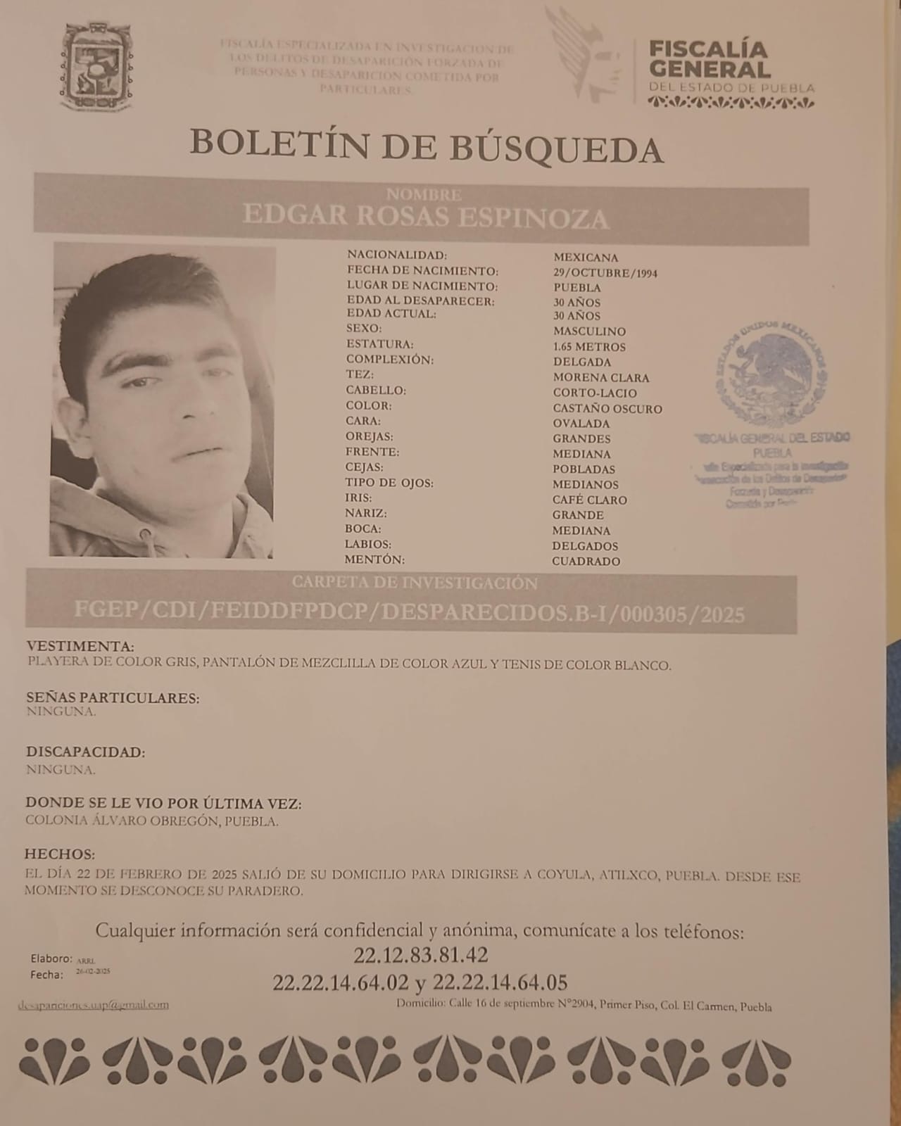 Buscan a Edgar Rosas Espinoza; iba a Coyula y desapareció en el camino