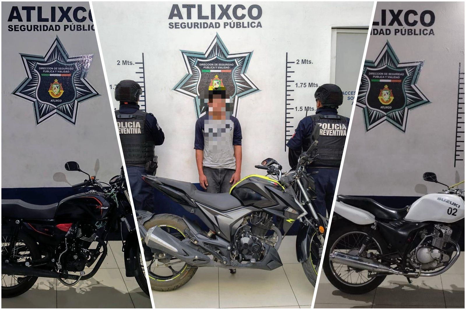 Policía de Atlixco recupera tres motos robadas y detiene a un sospechoso