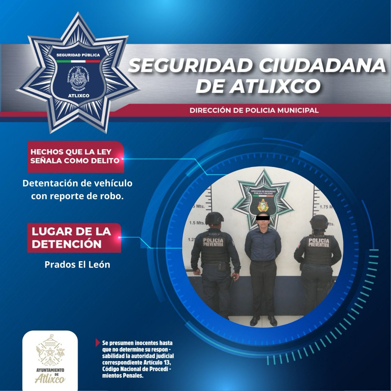 Policías de Atlixco recuperan vehículo con reporte de robo gracias a cámaras lectoras de placas